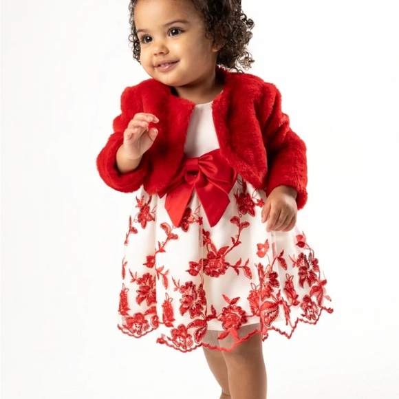 Red and White Floral Dress with Jacket - Picture 6 of 7